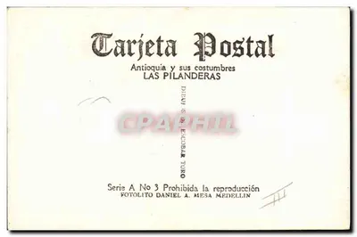 Les Pilanderas — Antioquia i jej zwyczaje — Wydawca Daniel A. Mesa Medellín, seria A nr 3 — Rewers