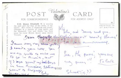 H.M. Królowa Elżbieta II — Fotografia Dorothy Wilding — Karta pocztowa Valentine's — Rewers