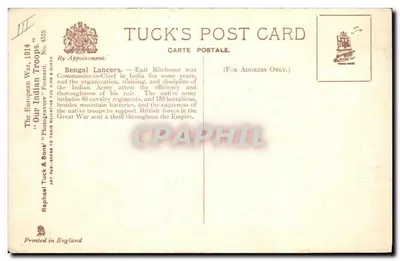 Bengal Lancers — Cartão Postal Tuck's No. 4319 — Verso