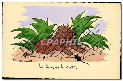 O leão e o rato — desenho de A. Hy. Bossaert — Edição Artiqliques Paris