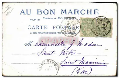 Bilhete postal antigo O Velho Paris No Bon Marché O pilori Casa Boucicaut — Verso