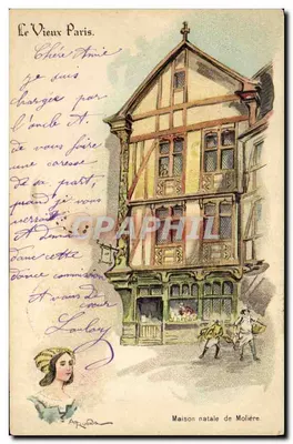 Bilhete postal antigo A Velha Paris No Bon Marché Lar natal de Molière