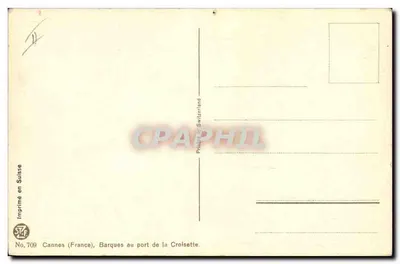 Cannes (Francia) — Barcos en el puerto de La Croisette — Impreso en Suiza, n.º 709 — Reverso