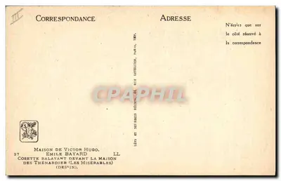 Cosette, die vor dem Haus der Thénardier fegt — Les Misérables — Émile Bayard, Nr. 37 — Rückseite