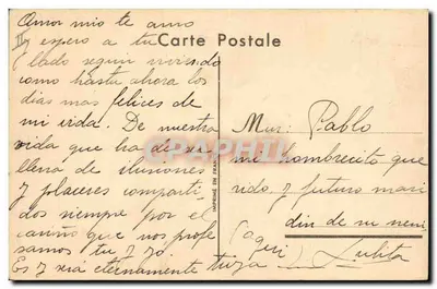 Dziecko obok wagonu 'PISMA' — rysunek Bernet — wydawca nieznany — Rewers