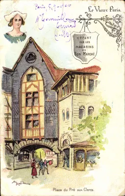 Bilhete postal antigo O Velho Paris Place du Pre aux clercs