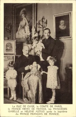 Duke of Guise, Count of Paris, Princesses Isabelle i Hélène Astrid po chrzcie Princesa François de France — Photo Gabriel, Nice, seria A numer 6