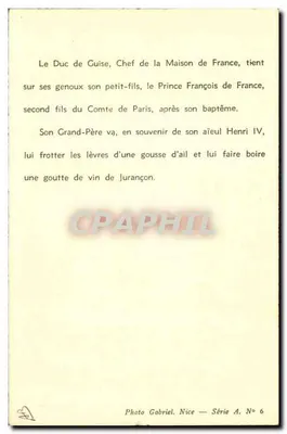 Duke of Guise, Count of Paris, Princesses Isabelle i Hélène Astrid po chrzcie Princesa François de France — Photo Gabriel, Nice, seria A numer 6 — Rewers