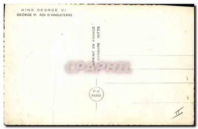 King George VI — Rei da Inglaterra — Impresso na França 10778 — Verso