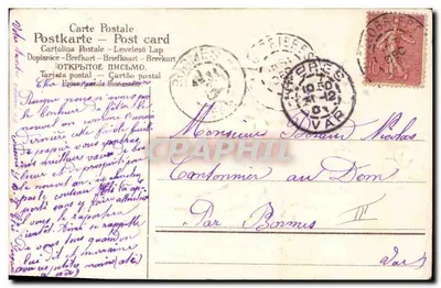 Due angeli che giocano con i dadi e i fiori di trifoglio — Buon Anno 1908 — C. & E. Luquiel — Verso