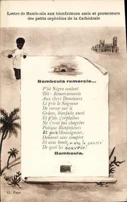 Bilhete postal antigo Carta de Bamboula aos benfeitores