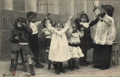 Bambini in catechismo — scena di catechismo — editore Yon, n°5
