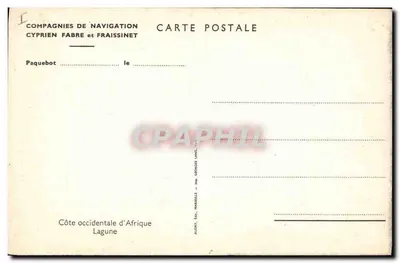 Bilhete postal antigo Companhias de navegação Cyprien Fabre e Fraissinet Costa ocidental da África Lagoa — Verso