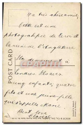 Krol George V i Krolowa Mary — fotografie królewskie — MISCH & CO. London, seria B 410 — Rewers