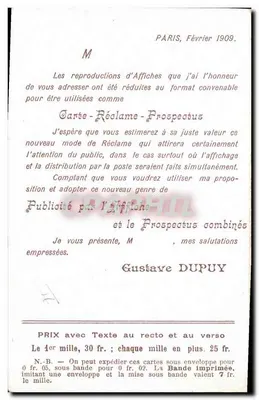 Kobieta w sukni i parasolu — reprodukcja plakatu nr 44 — Gustave DUPUY, drukarz, Paryż — Rewers