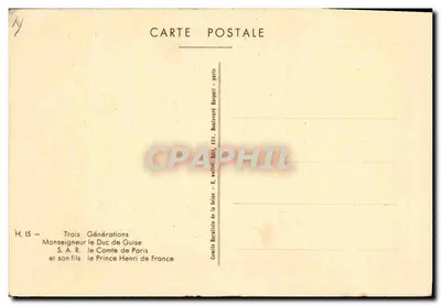 Trzy pokolenia — Książę Guise, S.A.R. Graf Paryski i jego syn Książę Henryk Francji — Komitet Royalistyczny Seiny, 1934 — Rewers