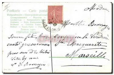 Mulher segurando dois filhos em frente a uma casa de tijolos — editor Postkarte — Carta postal — Série 348 — Verso