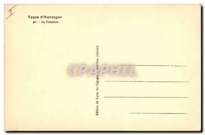 Cena agrícola com carruagens puxadas — Tipos de Auvergne, n°40, A Fenação — Edição de Luxo, Aurillac (Cantal) — Verso