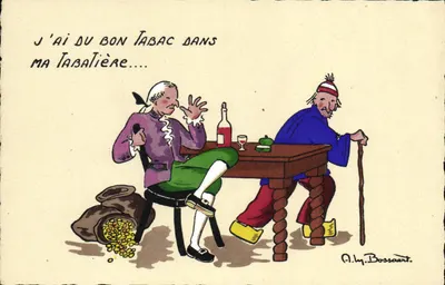 Dois homens à mesa — caricatura — A. ly. Bossaert