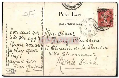 Deux chats noirs — scène sur toit — éditeur 'CLIFFTON' (verso) et 'Porte Bonheur' (recto) — Verso