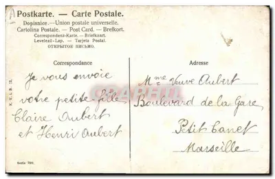 Femme avec panier de bébés — scène bucolique — éditeur K.V.L.B. n° 790 — Verso