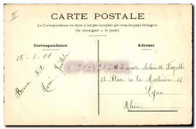 Violetas — carta postal com selo de 5c República Francesa — editor não visível — Verso