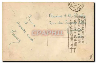 Biały kot — Szczęśliwego Nowego Roku — Międzynarodowa Wystawa Sztuki Dekoracyjnej, Paryż 1925 — Rewers