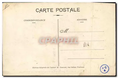 Scène de camp militaire — soldat en uniforme assis dans une tente, autre soldat debout — édition H. Caussat, Toulouse — Verso