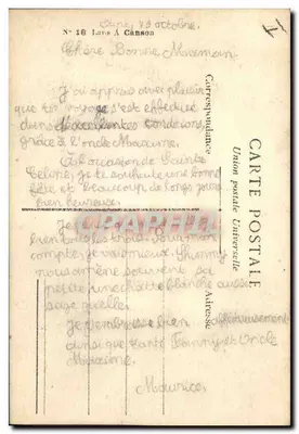 Widok wiejski z kościołem — rysunek akwarelą — Uniwersalna poczta uniwersalna, n° 18 — Rewers
