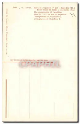 Coroação de Napoleão I pelo Papa Pio VII na Catedral de Notre-Dame de Paris — J.-L. David, n° 5483 — Edições Nomis, Paris — Verso