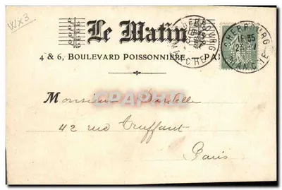 La Poste par Pigeons — Concours Colombophile en Mer, juillet 1905 — Éditeur : Ervann Graveluel, Paris — Verso