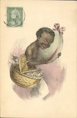 Criança negra brincando com um cesto e uma bola — Éditions de Luxe, K.R. Paris