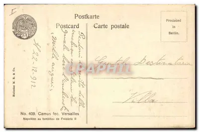 Napoleon przy grobie Fryderyka II — Camus fec. Versailles — Kalidstat M. R. & Co. Berlin — Rewers