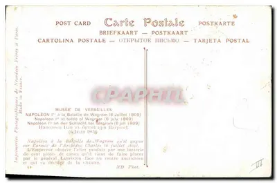 Napoleão I na Batalha de Wagram — 6 de julho de 1809 — Imprensa Fotográfica dos Irmãos Neurdein em Paris — Verso