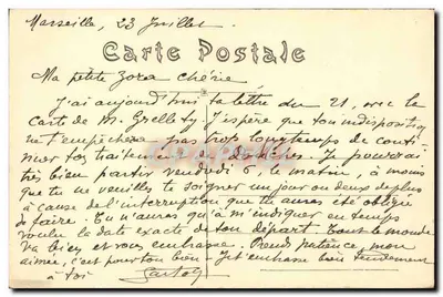 A Chegada do Correio — Dedicada à Senhora Marquesa de Montagnon — Editada pela "Tucosine", 55 Rue Auguste Comte, Lyon — Verso