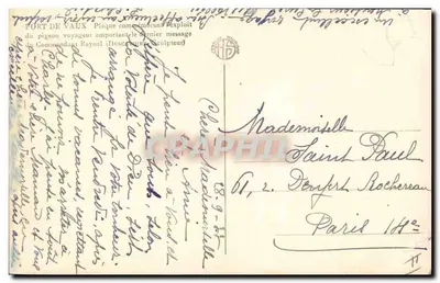 Forte di Vaux — Ultimo uccello postale Comandante Raynal (n°787-15) — Società filatelica di Verdun — Verso