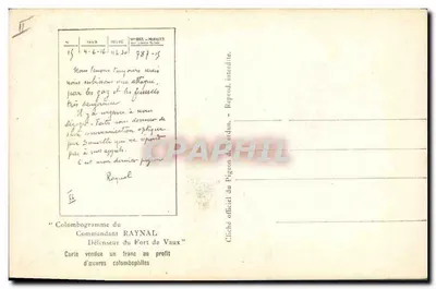Pombo — 'É meu último pombo' — Raynal, editor Térdin-Central, n° 787-15 — Verso