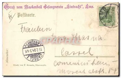 Fortissimo — karikatuur van een zwarte zanger — Druck von F. Kemnitz, Eberswalde — Achterkant