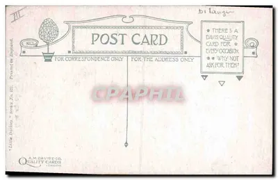 Criança negra sentada em uma abóbora — Little Darlings, série 321 — A.M. Davis & Co. London — Verso