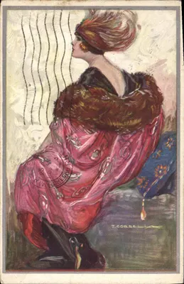 Frau in einem rosa Kleid und Pelz — T. Corbello — Verlag Milan