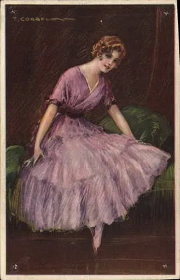 Bilhete postal antigo Fantasia Ilustrador Corbella Mulher