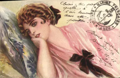 Bilhete postal antigo Fantasia Ilustrador Corbella Mulher