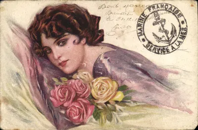 Femme au bouquet de roses — Marine Française, Service à la Mer — Production Italienne n°250-5