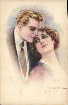Casal amoroso — ilustração romântica — T. Corbella, série 182-G