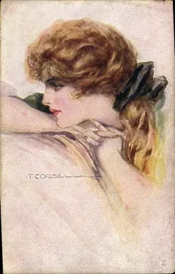 Mulher jovem com coque preto — T. Corbel — editor desconhecido