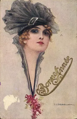 Jeune femme en chapeau — illustration — T. CORBELLA