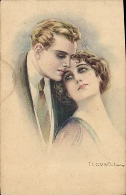 Casal amoroso — ilustração romântica — T. Corbella