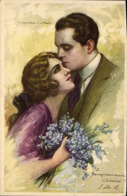 Couple amoureux — scène d'embrassade — éditeur T. CORREL