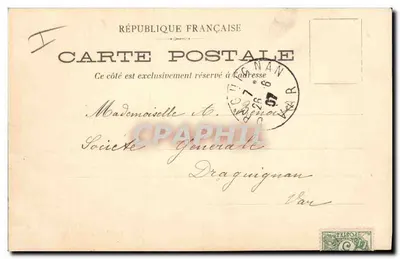 Côte d'Azur — Vista do mar cercada por flores — Carta postal da Sociedade Geral — Verso