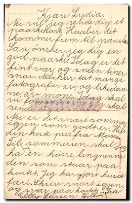 Dziecko w stroju marynarki z kurczakami i kury — Gledelig Paaske — wydawca nie widoczny — Rewers